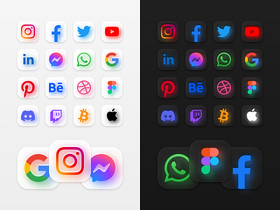 Ice Tee Icons dark design download figma free freebie glass ice tee icons illustration morphism sketch social styles ui ux white