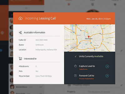 Incoming Leasing Call interface saas software ui ux