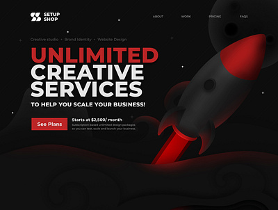 Design Agency | SetupShop Landing Page black red dark website design agency landing page productized service rocket setup shop setupshop website