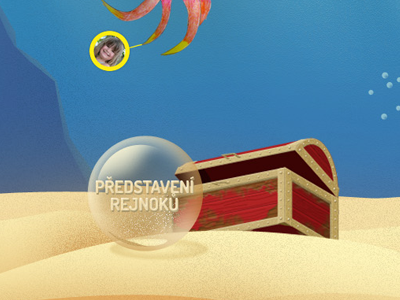 Wooden chest on the ocean floor with bubble