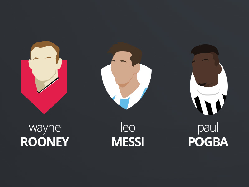 Rooney Messi Pogba argentina avatar crest face football illustration jersey juventus kit manchester soccer vector