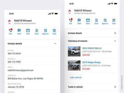 Lead details crm iphone x leads minimal profile card ui ux