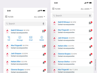 lead list with actions crm iphone x lead leads list ui