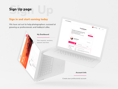 Alchemize account dashboard interface orange photographers pink signup ui ux video web design white