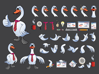 The Swan character design constructor for the website bird branding cartoon character character design constructor design different poses graphic design illustration main character mascot mascot character swan ui ux various poses vector web elements white swan