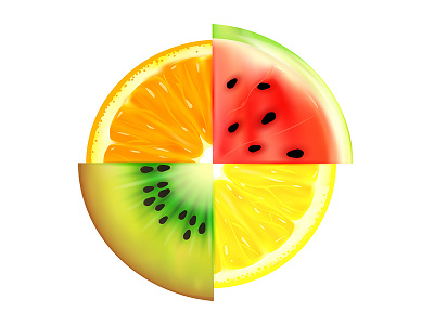 Vector fruit slices design fruit graphic illustration kiwi lemon orange realistic slice vector watermelon