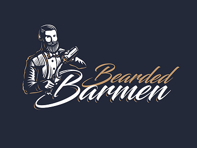 Bearded barmen vintage logo design barkeeper barmen bartender branding digital emblem graphic design identity illustration logo design logotype vintage