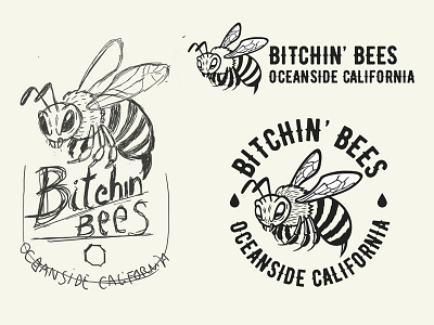 Bitchin' Bees logo bees brand honey illustration logo logo process scket sketches vector