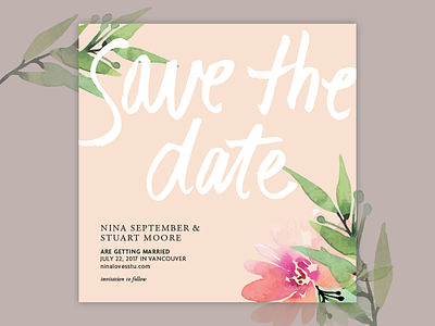 Save the Date design floral flowers illustration invite lettering save the date watercolour wedding