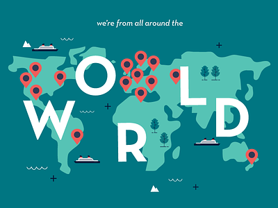 all over the world colours flat globe graphic location map neutraface pins ships world