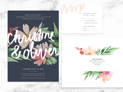 wedding invite set envelope floral illustration invite lettering overlay rsvp watercolour wedding