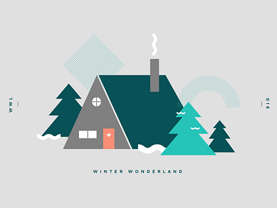Winter Wonderland a frame cabin flat graphic illustration simple snow winter