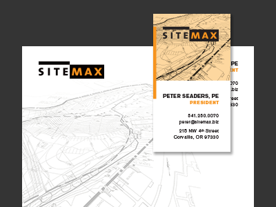 SiteMax branding civil engineer engineering identity logo orange stationery topographical topography