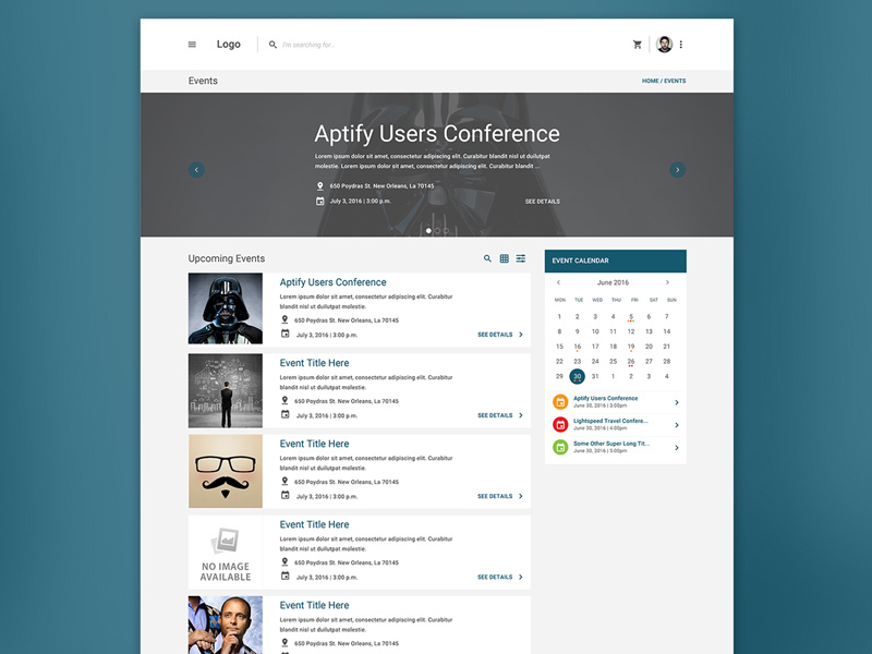 Everything's Flat! ui design dashboard events website e-commerce calendar cards material design simple clean