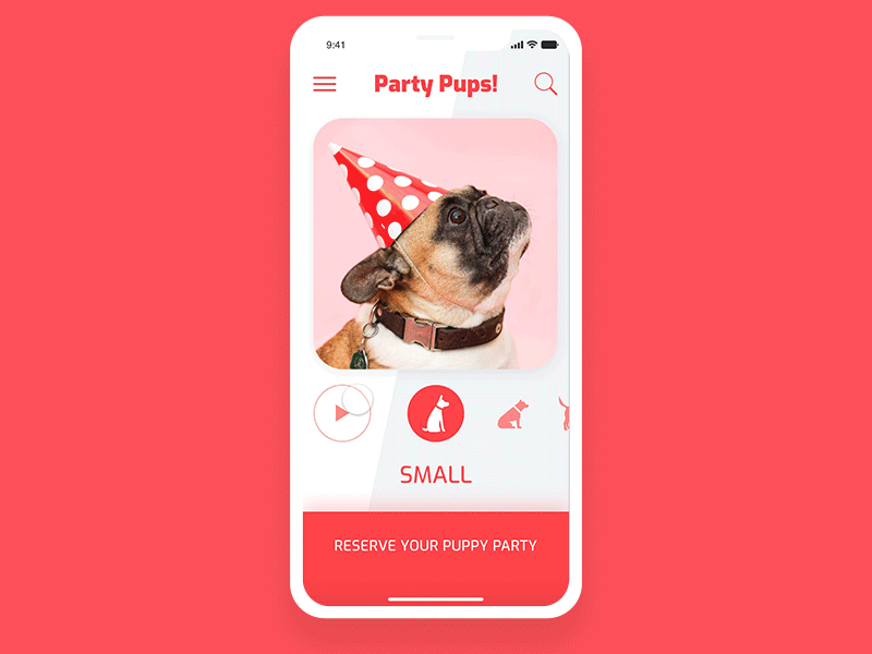 Daily UI Design: PartyPups! Mobile App adobe xd animation app color concept design inspiration interaction interaction design interface ixd mobile mockup product design ui user experience user interface