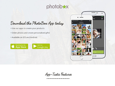 PhotoBox App Landing Page branding photobox ui ux web design