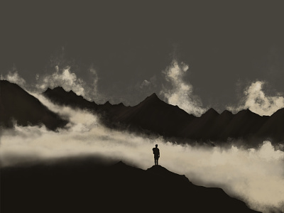 Mountains clouds hiking illustration morning mountains procreate procreate art procreateapp trekking