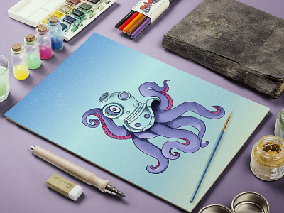 Ocean Creature Octopus divingmask illustration octopus vector illustration