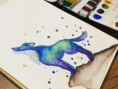 Watercolour wolf galaxy galaxywatercolor illustration postcard watercolor wolf wolf illustration wolfwatercolor