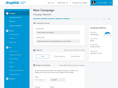 Create Campaign Page for Ad Management Company