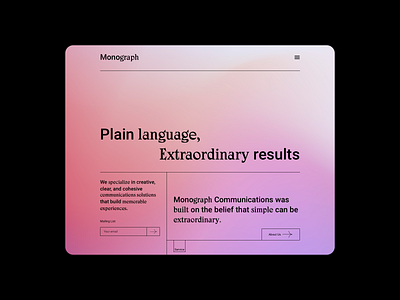 Monograph Communications website homepaged colour minimal typography ui ux web web design webflow website