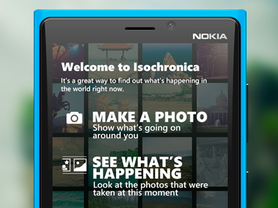 Isochronica Intro Screen app blur camera heart icon icons intro juicy nokia photo app ui user interface welcome windows phone wp