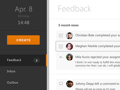 Feedback clean feedback flat icons layout minimal orange task task manager ui web website
