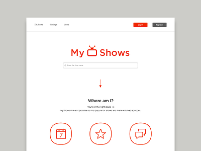 MyShows Redesign clean icons interface minimal myshows redesign simple site tv tvseries tvshow ui