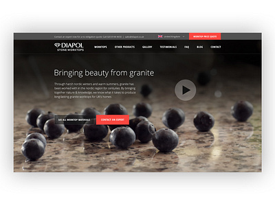 Homepage for stone worktops manufacturer fragment clean dark flat homepage minimal modern tbt video web design website