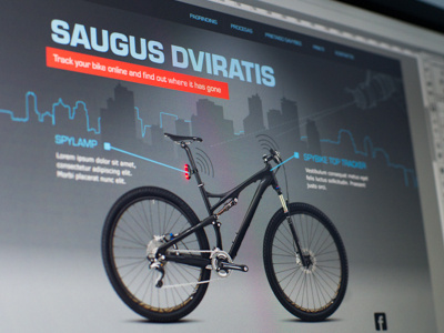 Project in progress - integrated trackers seller website bicycle bike blue clean flat homepage one page web design website