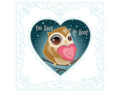Valentine Owl Greeting bird doily greeting heart lace night owl stars valentines valentines card