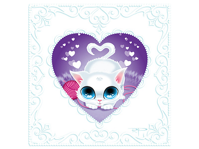 Valentine Kitty card cat cute doily greeting heart kitten kitty lace valentines