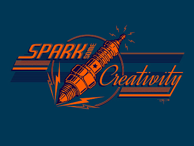 Spark Creativity 2 color automotive electric lightning logo motivational retro sparkplug vector