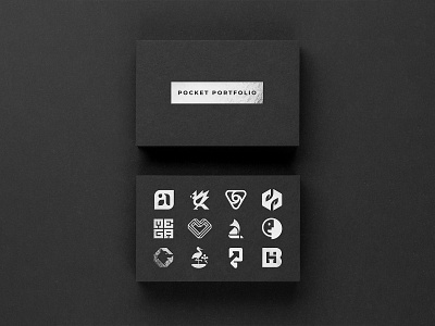 POCKET PORTFOLIO blackpaper branding businesscards logo mark monogram portfolio silver foil