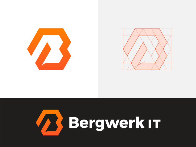 Approved logo for IT company technology monogram orange hexagon tech it wordmark branding mark lgoo