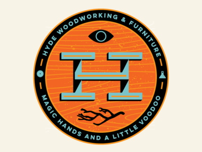 Hyde Woodworking badge graphic design identity logo logo design wood background