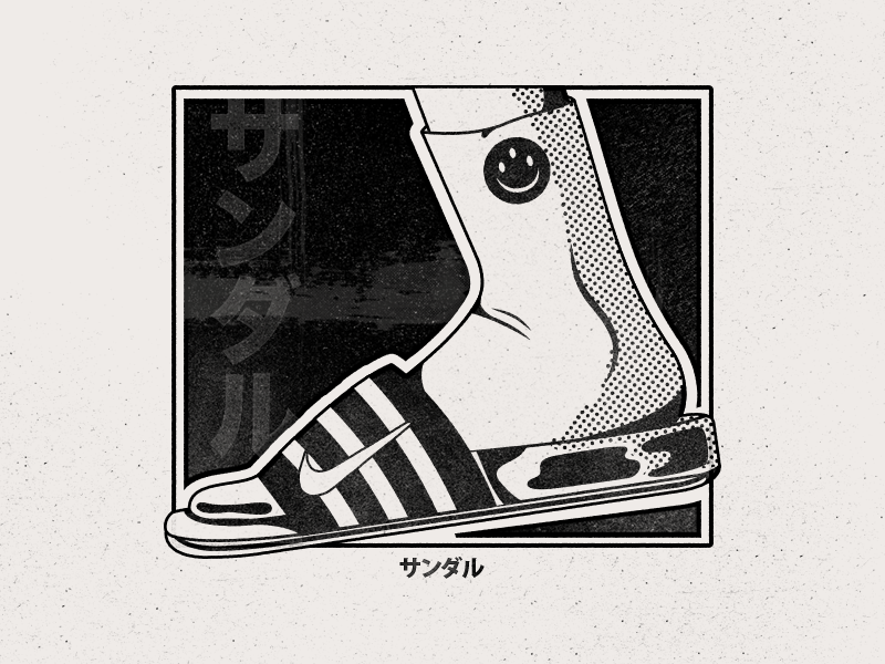 #NikeSandals black foot illustration japan nike sandals