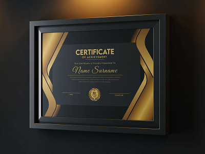 Golden Dark Black Luxury Certificate Template simple