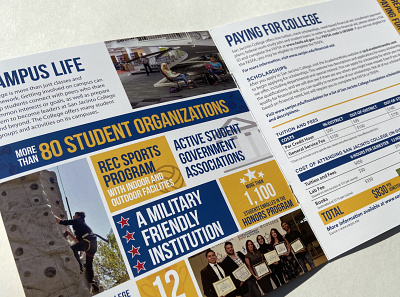 San Jacinto College recruiting brochure blue branding brochure college community college design editorial design gold houston layout