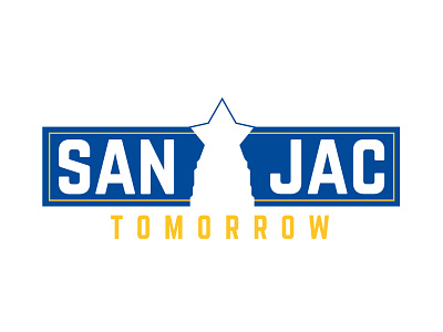 San Jac Tomorrow logo option blue branding college community college gold houston illustration logo texas vector