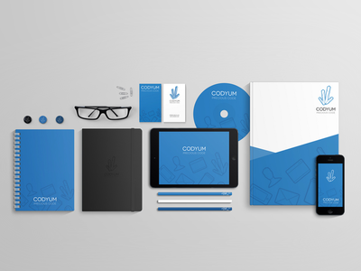 Brand stationery for Codyum blue brand logo logotype stationery