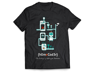 Homecoder t-shirt black code home.pl machine orange t shirt teal test