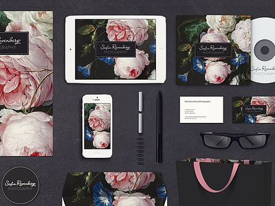 Brand stationery for photographer black brand flowers logo painting stationary