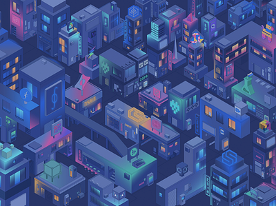 Lab Week Ecosystem City pattern 3d brand city color illustration isometric logo