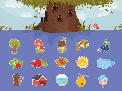 Cartoon Icons Dribbble cloud ebdots forest fruits icons sun tree