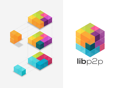 Logo libp2p project blue colors cube logo orange pink project tetris yellow