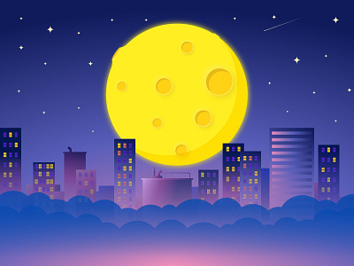 Moon city festival mid autumn moon night star yellow