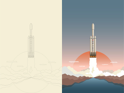 Space X Falcon Heavy rocket spaceflight spacex sunset tesla universe