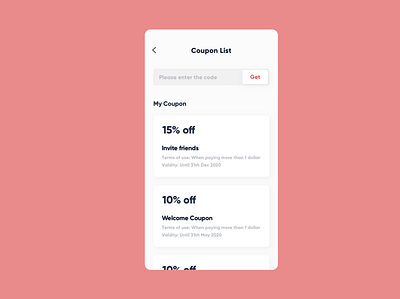 #010 Coupon List accounting busniess component coupon coupon code daily 100 challenge dailyui form list mobile textfiled ui ux