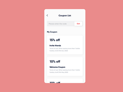 #010 Coupon List accounting busniess component coupon coupon code daily 100 challenge dailyui form list mobile textfiled ui ux